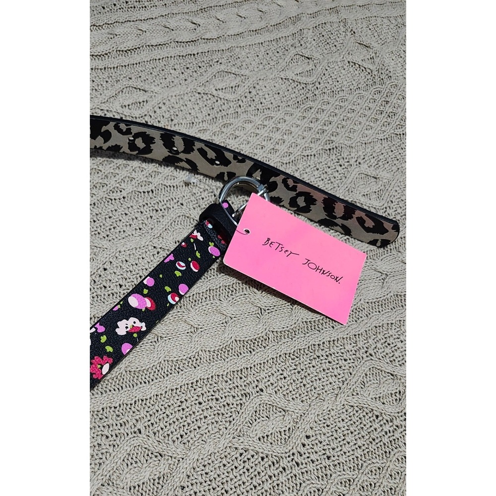 Betsey Johnson Womens Floral Leopard Reversible Skinny Belt Black Pink M
